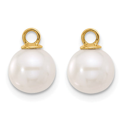 14K Gelbgold 7-8mm Schwarz und Süßwasser Zuchtperle Removable Hängend Creolen
