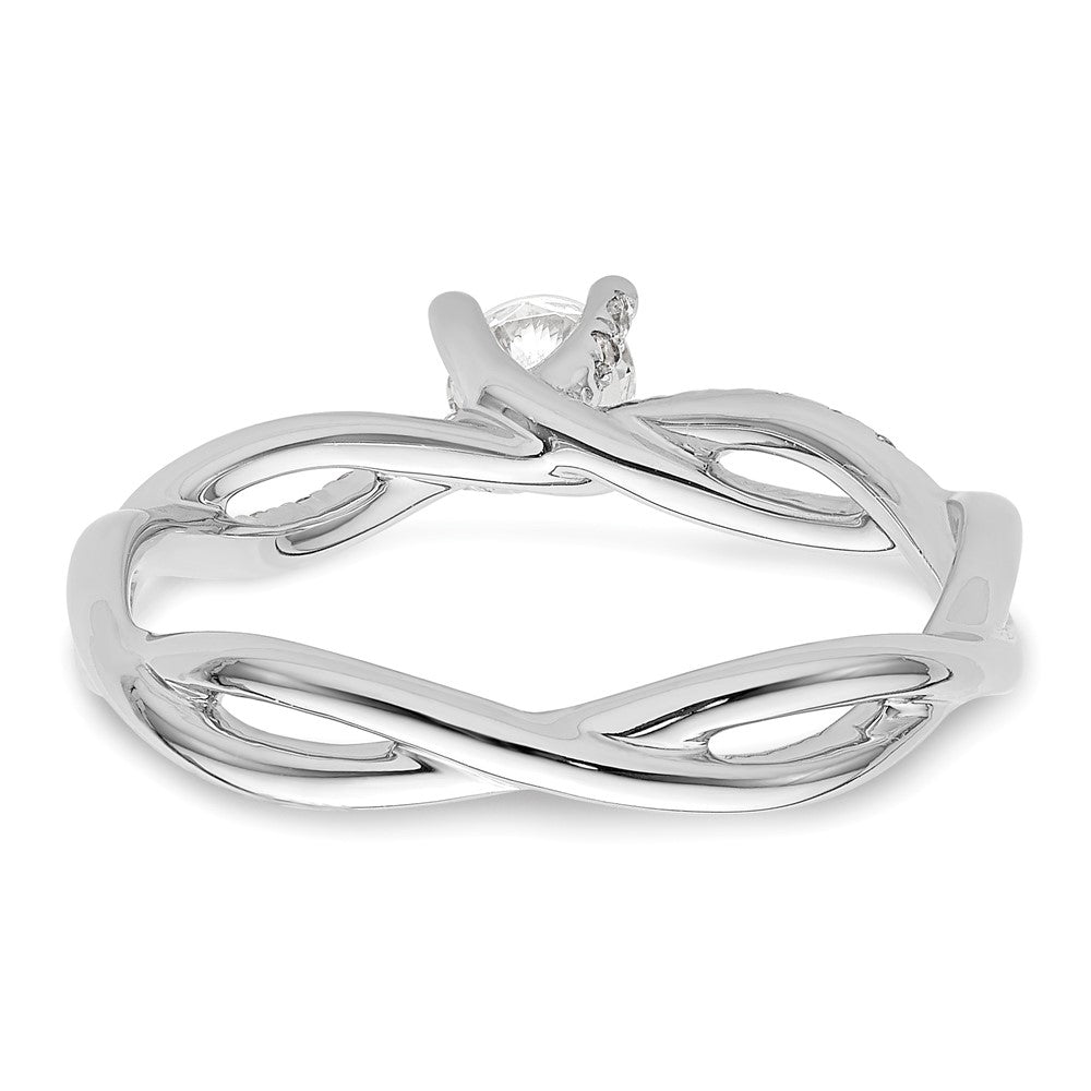 14K Weißgold Criss-Cross Verlobungsring, Semi-Mount, 0,125 ct. Diamant (für 0,25K (4,1 mm) runden Mittelstein)