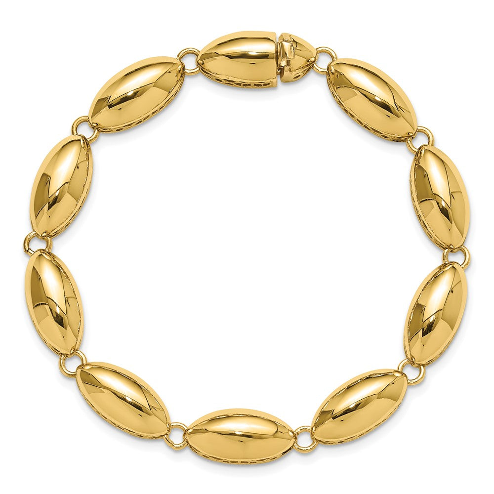 14K Gelbgold Poliert 8.2mm Fantasie Oval Glieder Gliederarmband