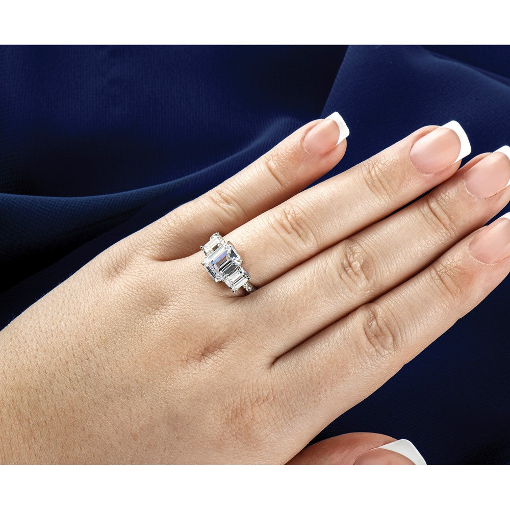 14K Weißgold Verlobungsring mit 3 3/8K im Labor gezüchteten Diamanten VS/SI+ G+ im Emerald-Schliff, zertifiziert, komplett, 3 Steine