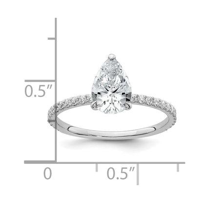 14K Weißgold 1,375 Karat zertifizierter im Labor gezüchteter Diamant VS+ F+ Birne Solitär mit Schwung Verlobungsring