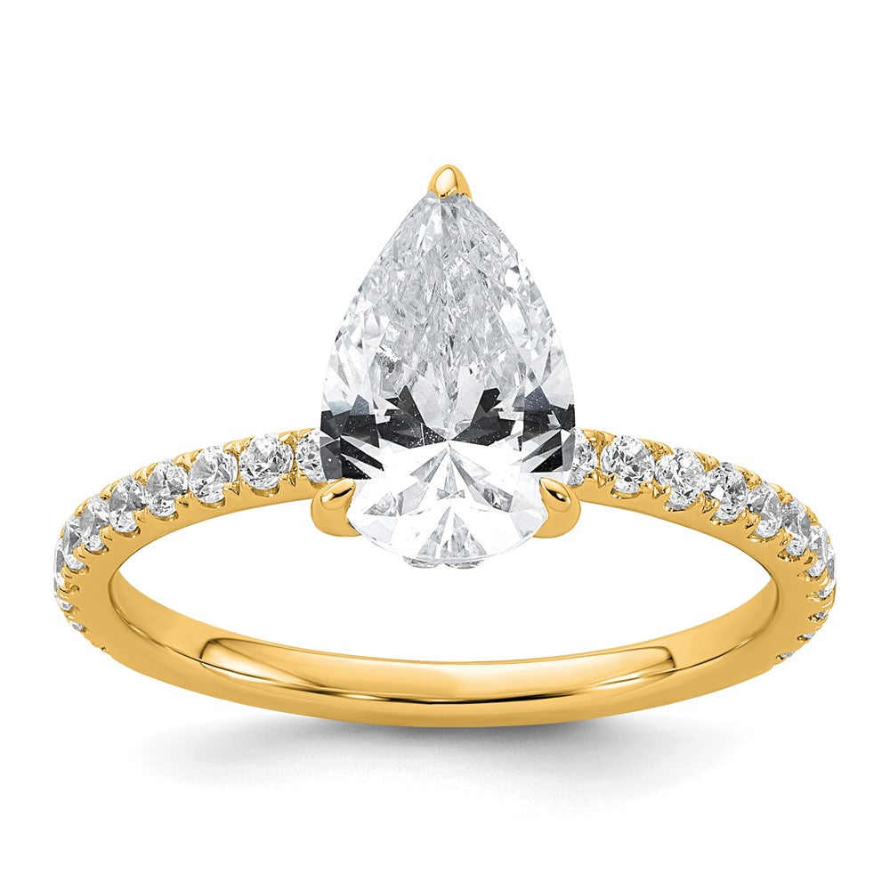 14K Gelbgold Verlobungsring mit 2K zertifiziertem, im Labor gezüchtetem Diamant VS/SI+ G+, Birnenschliff, Solitär komplett mit Flair