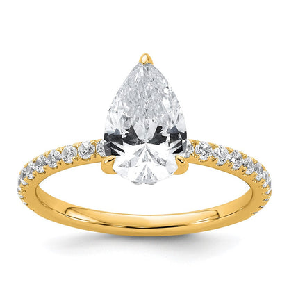 14K Gelbgold Verlobungsring mit 2K zertifiziertem, im Labor gezüchtetem Diamant VS/SI+ G+, Birnenschliff, Solitär komplett mit Flair