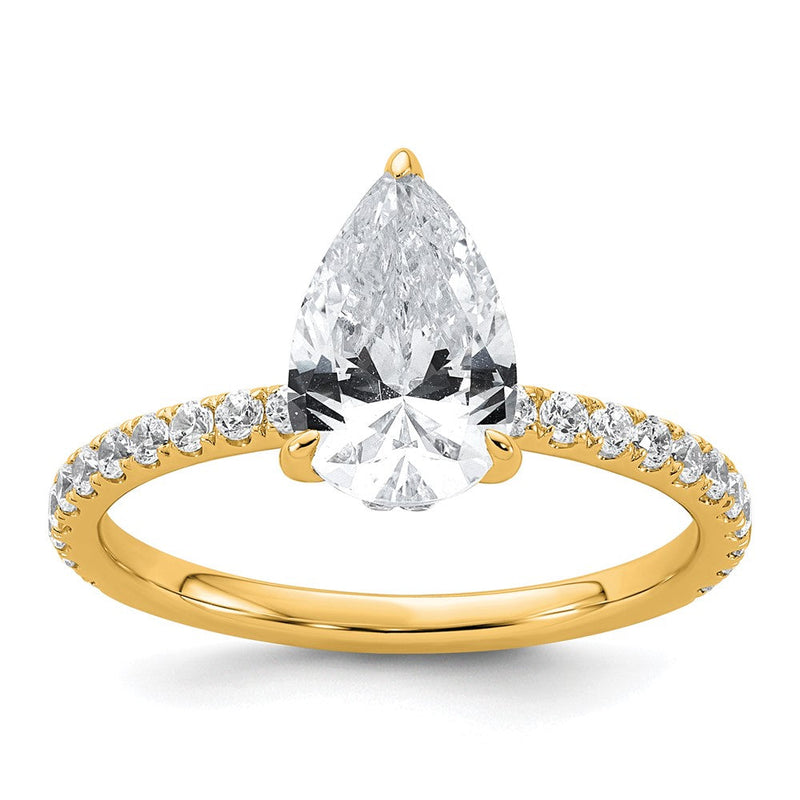 14K Gelbgold Verlobungsring mit 2K zertifiziertem, im Labor gezüchtetem Diamant VS/SI+ G+, Birnenschliff, Solitär komplett mit Flair
