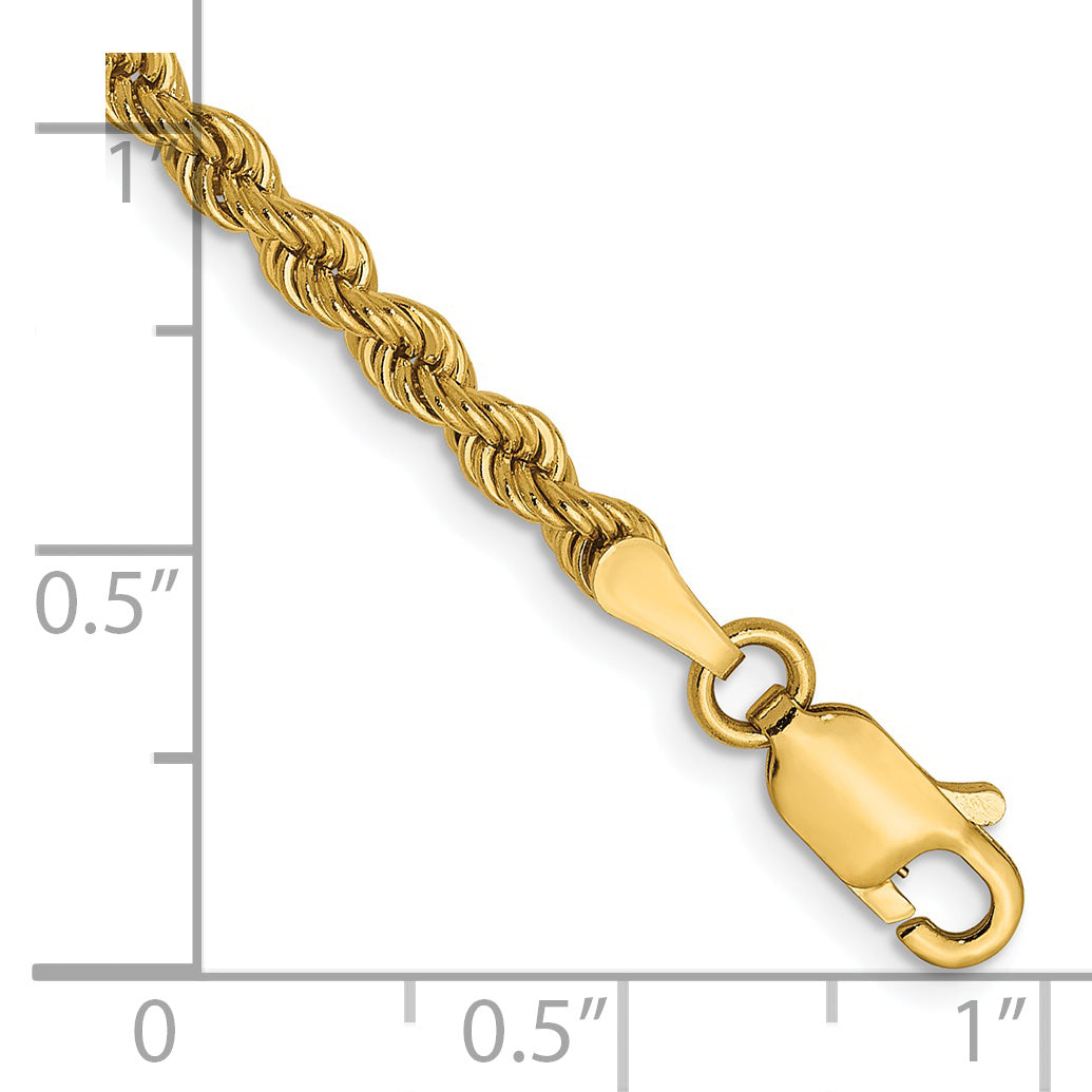 7 Zoll 14K Gelbgold 2.25mm Massiv Normal Kordel Gliederarmband