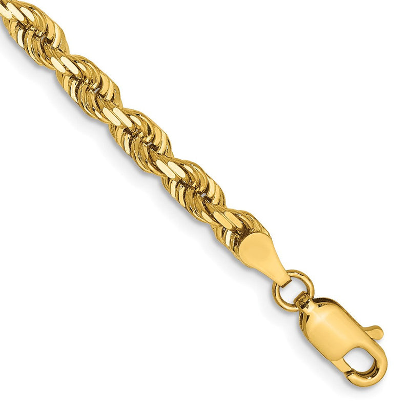 8 Zoll 14K Gelbgold 4mm Diamantiert Leicht Kordel Gliederarmband