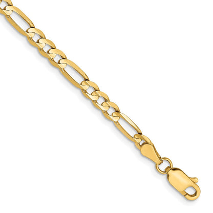 14K Gelbgold 4mm Konkav Offen Figaro Gliederarmband