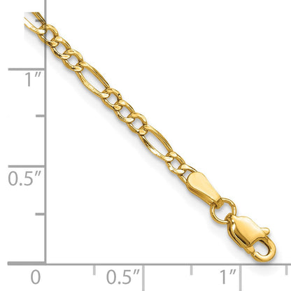 14K Gelbgold 2.5mm Halbmassiv Figaro Gliederarmband