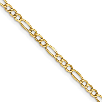 14K Gelbgold 2.5mm Halbmassiv Figaro Halskette