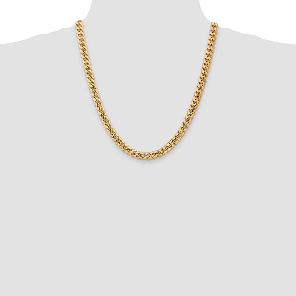 14K Gelbgold 7.3mm Halbmassiv Miami Kubanisch Halskette