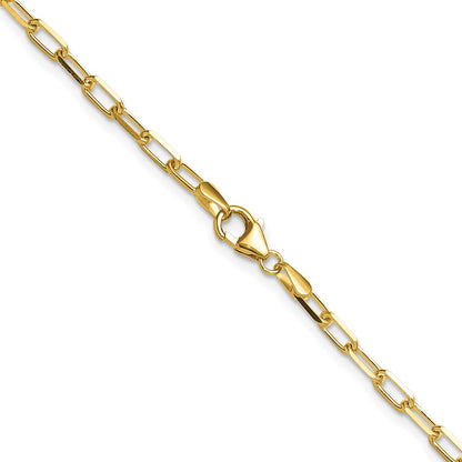 14K Gelbgold 3.0mm Massiv Abgeschrägt Diamantiert Büroklammer Halskette