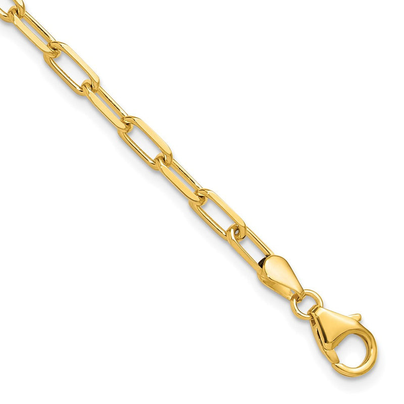 14K Gelbgold 3.5mm Massiv Abgeschrägt Diamantiert Büroklammer Halskette