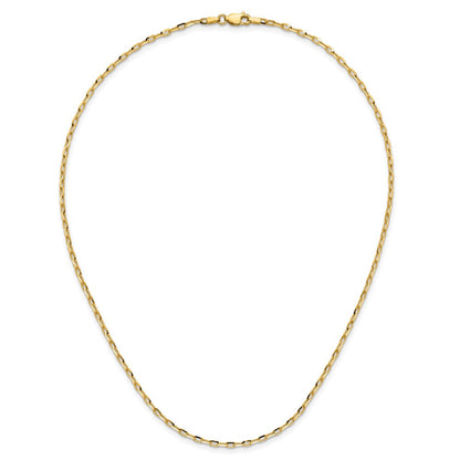 14K Gelbgold 2.3mm Diamantiert Offen Lang Glieder Ankerkette Halskette