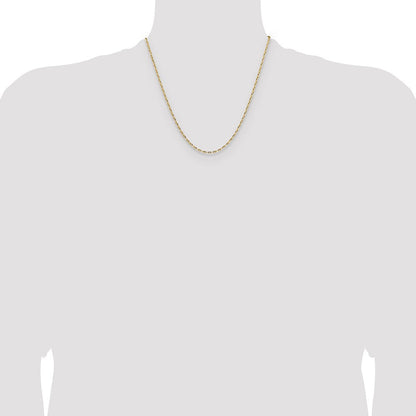 14K Gelbgold 2.3mm Diamantiert Offen Lang Glieder Ankerkette Halskette