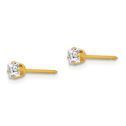 14K Gelbgold Inverness 3mm Quadratisch Zirkonia Ohrstecker