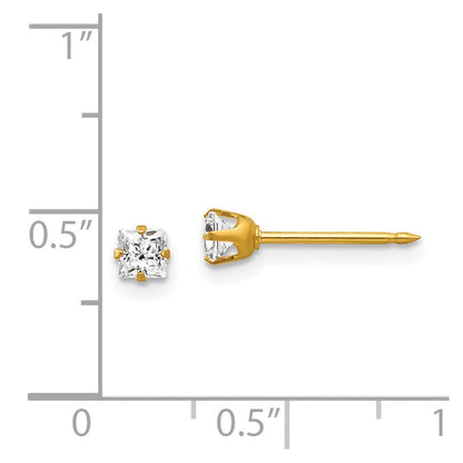 14K Gelbgold Inverness 3mm Quadratisch Zirkonia Ohrstecker