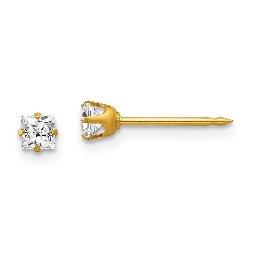 14K Gelbgold Inverness 3mm Quadratisch Zirkonia Ohrstecker