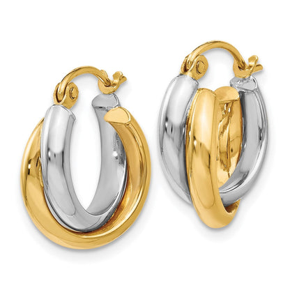 14K Bicolor Poliert Klappbar Creolen