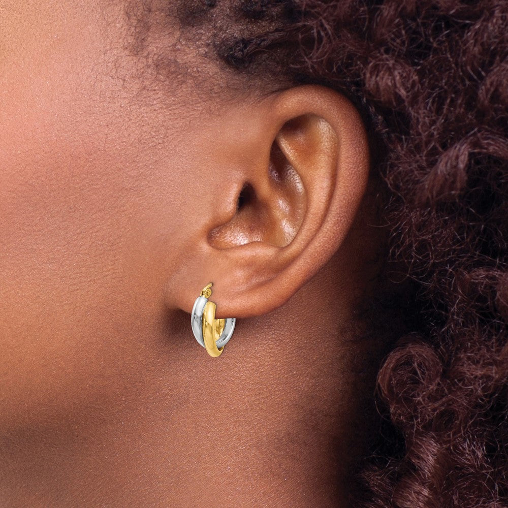 14K Bicolor Poliert Klappbar Creolen