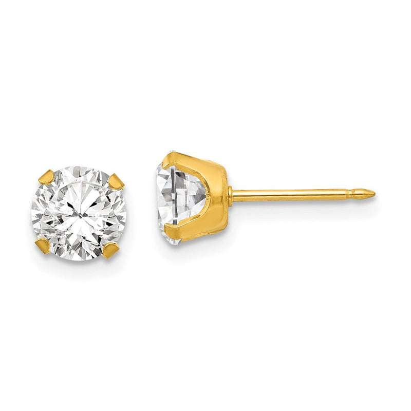 Edelstahl Inverness 24K Vergoldet 7mm Zirkonia Ohrringe