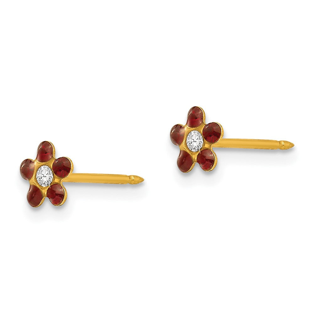14K Gelbgold Inverness January Rot Kristall Geburtsstein Blume Ohrringe