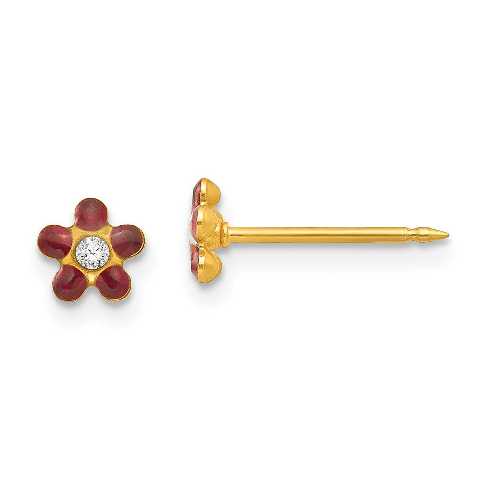 14K Gelbgold Inverness January Rot Kristall Geburtsstein Blume Ohrringe