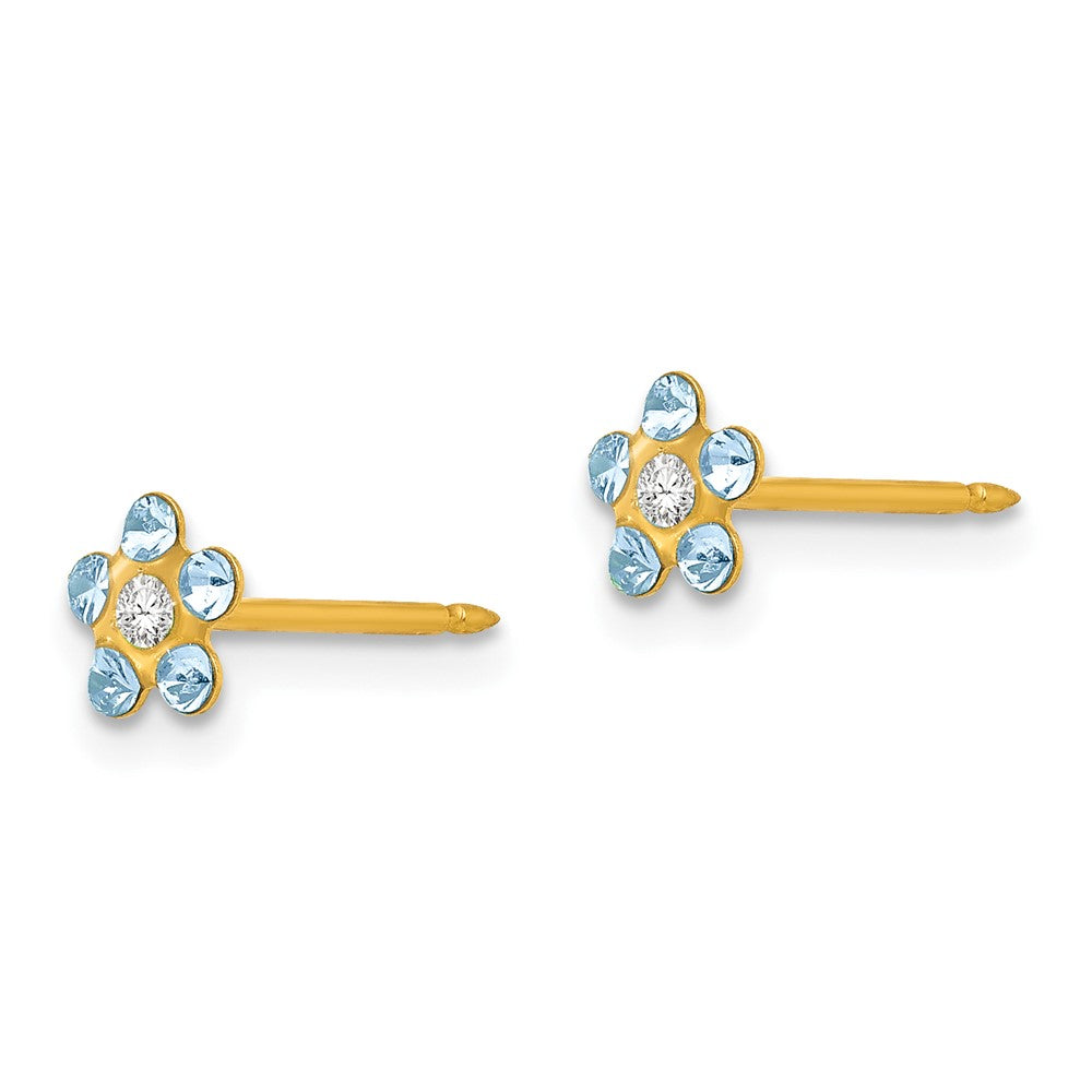 14K Gelbgold Inverness March Lt Blau Kristall Geburtsstein Blume Ohrringe