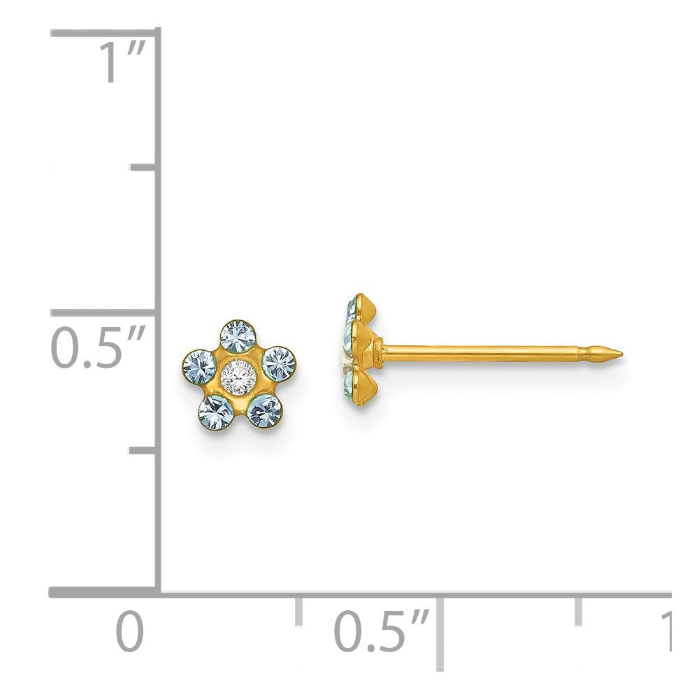 14K Gelbgold Inverness March Lt Blau Kristall Geburtsstein Blume Ohrringe