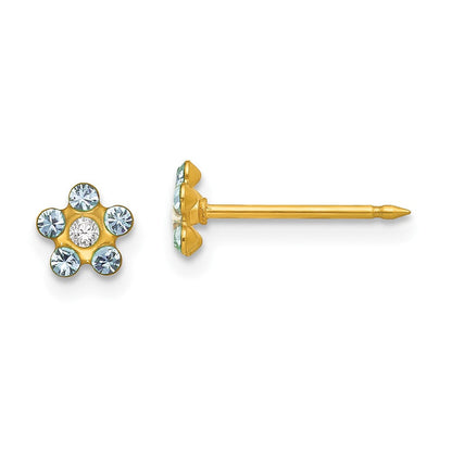14K Gelbgold Inverness March Lt Blau Kristall Geburtsstein Blume Ohrringe
