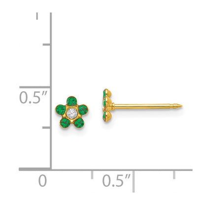 14K Gelbgold Inverness May Grün Kristall Geburtsstein Blume Ohrringe