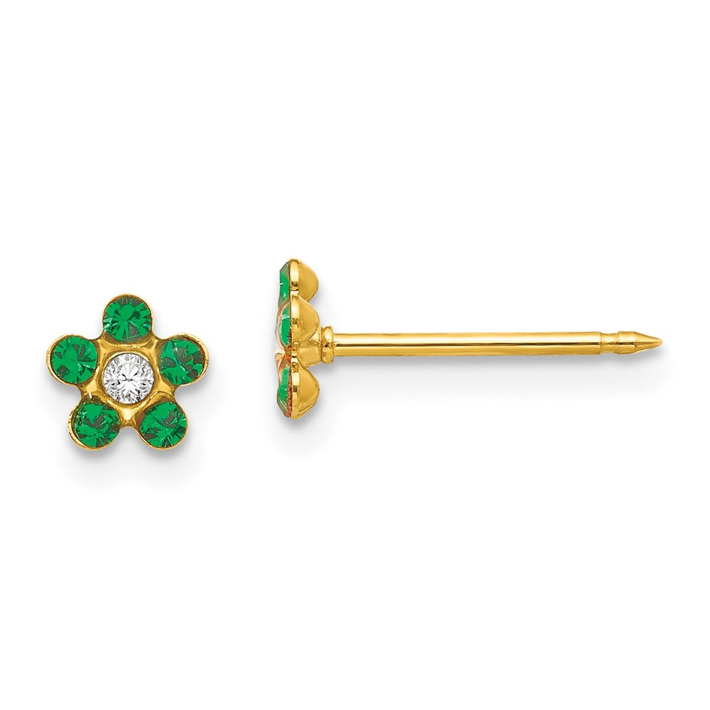 14K Gelbgold Inverness May Grün Kristall Geburtsstein Blume Ohrringe