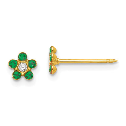 14K Gelbgold Inverness May Grün Kristall Geburtsstein Blume Ohrringe