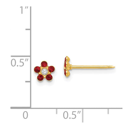 14K Gelbgold Inverness July Rot Kristall Geburtsstein Blume Ohrringe