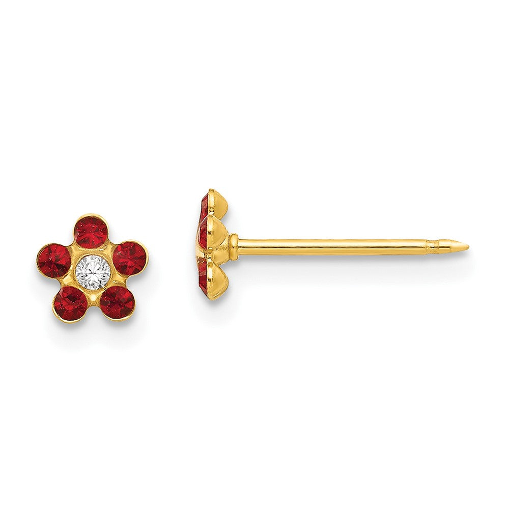 14K Gelbgold Inverness July Rot Kristall Geburtsstein Blume Ohrringe