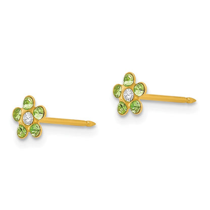 14K Gelbgold Inverness August Lt Grün Kristall Geburtsstein Blume Ohrringe