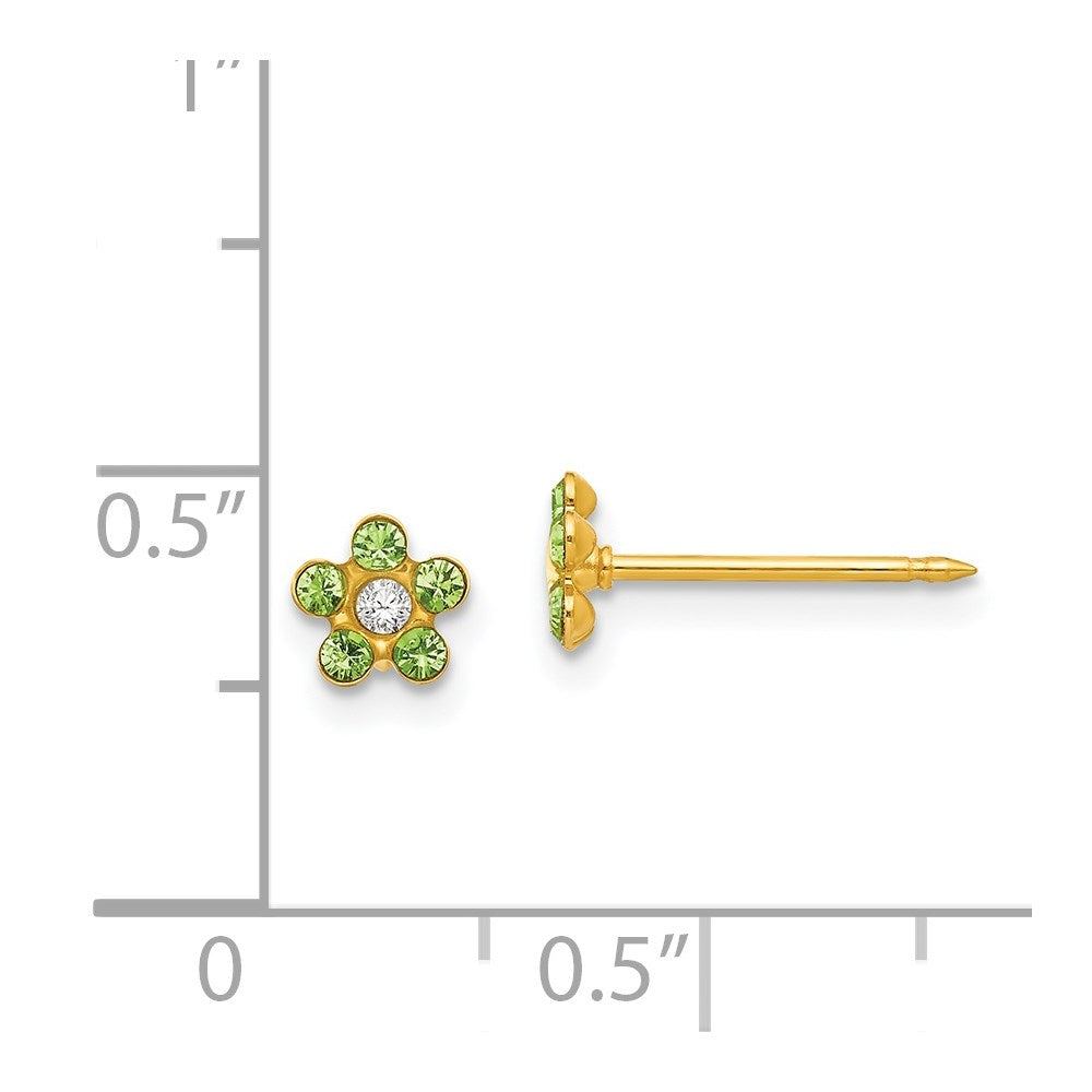 14K Gelbgold Inverness August Lt Grün Kristall Geburtsstein Blume Ohrringe