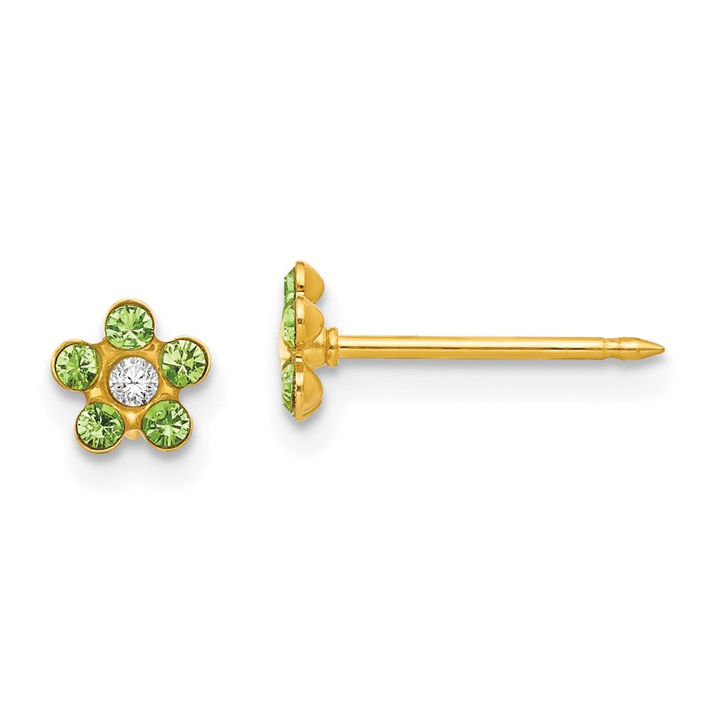 14K Gelbgold Inverness August Lt Grün Kristall Geburtsstein Blume Ohrringe