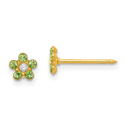 14K Gelbgold Inverness August Lt Grün Kristall Geburtsstein Blume Ohrringe