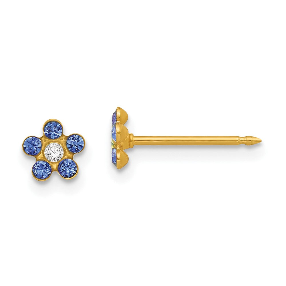 14K Gelbgold Inverness September Blau Kristall Geburtsstein Blume Ohrringe