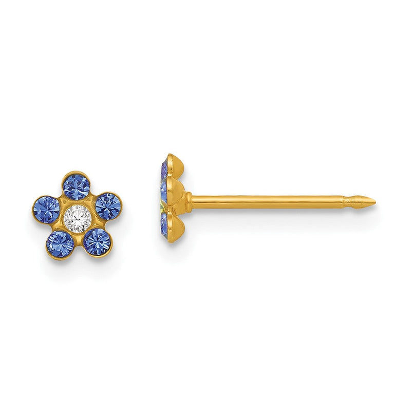 14K Gelbgold Inverness September Blau Kristall Geburtsstein Blume Ohrringe