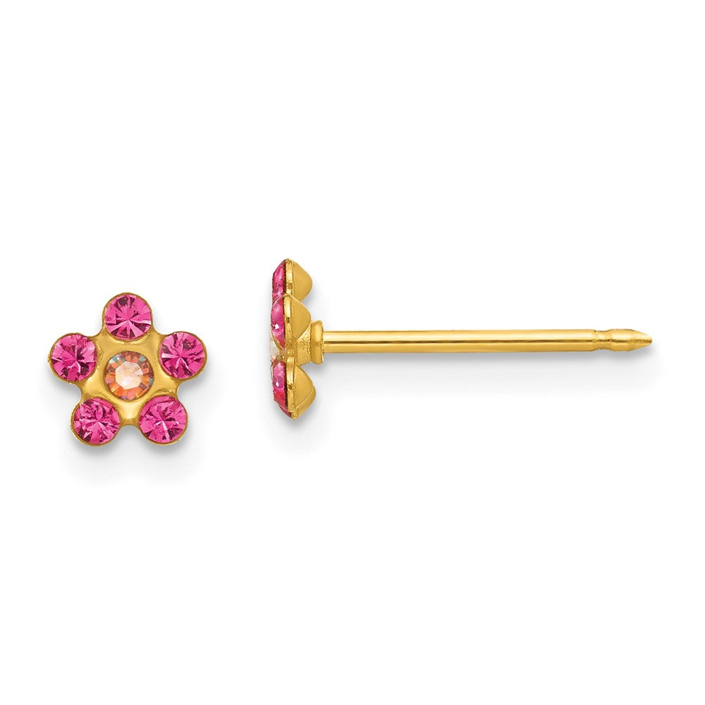 14K Gelbgold Inverness October Rosa Kristall Geburtsstein Blume Ohrringe