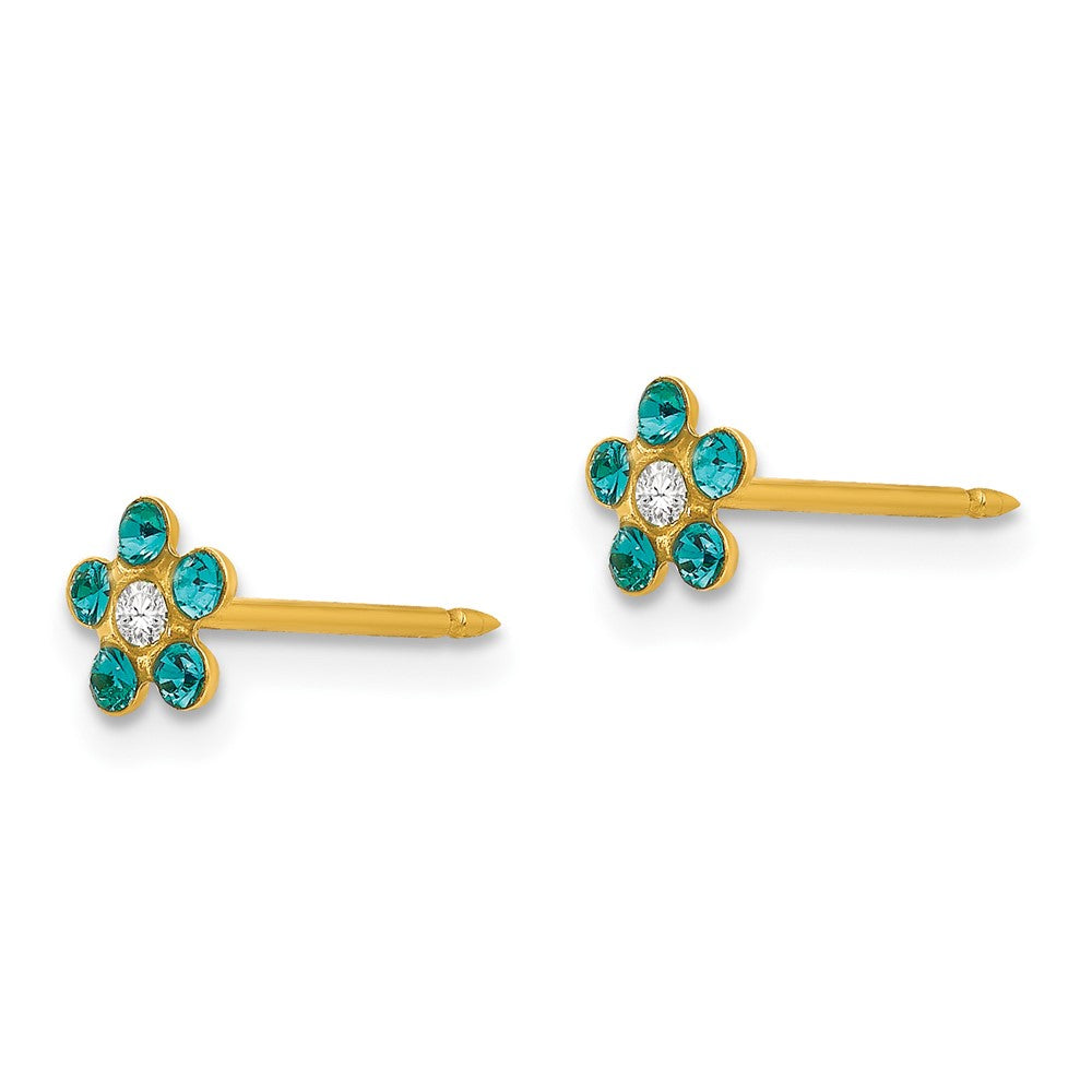 14K Gelbgold Inverness December Blau Kristall Geburtsstein Blume Ohrringe