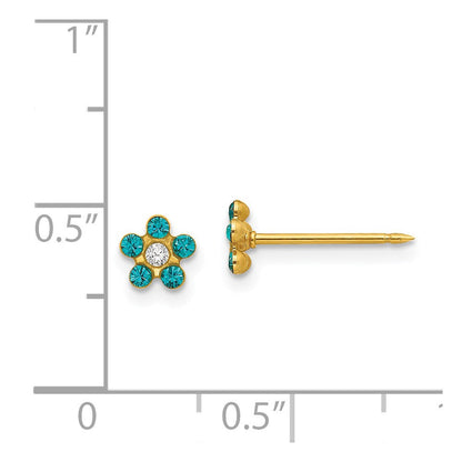 14K Gelbgold Inverness December Blau Kristall Geburtsstein Blume Ohrringe