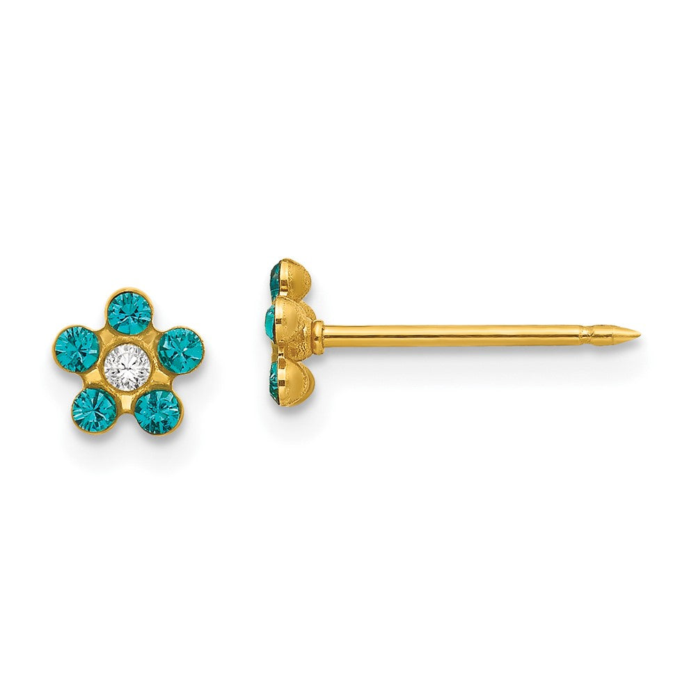 14K Gelbgold Inverness December Blau Kristall Geburtsstein Blume Ohrringe