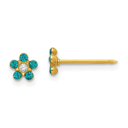 14K Gelbgold Inverness December Blau Kristall Geburtsstein Blume Ohrringe