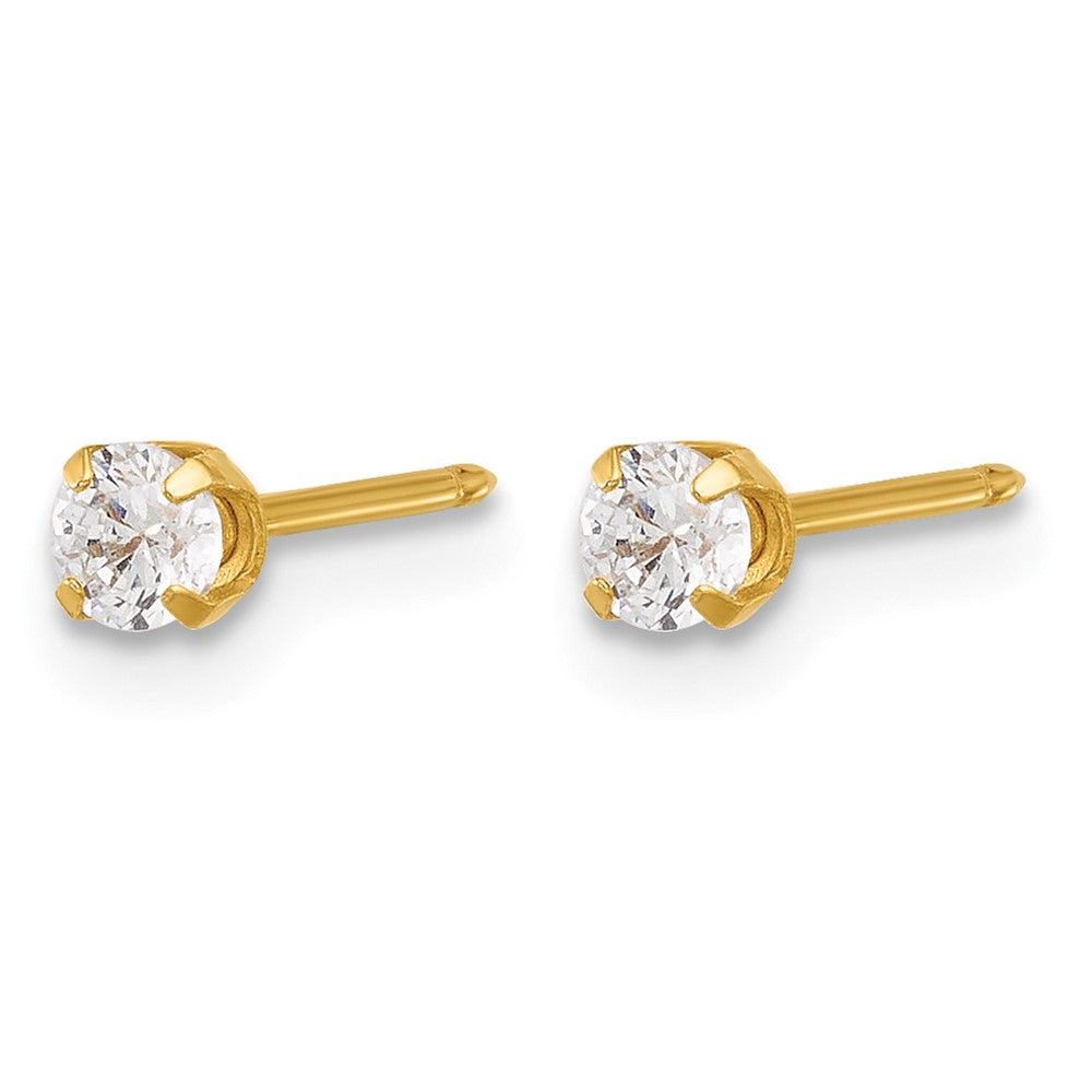 14K Gelbgold Poliert 3mm Zirkonia Short Ohrstecker