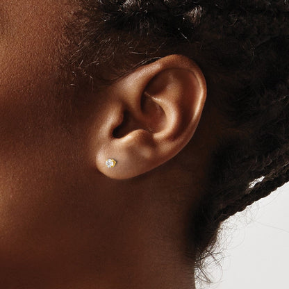 14K Gelbgold Poliert 3mm Zirkonia Short Ohrstecker