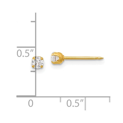 14K Gelbgold Poliert 3mm Zirkonia Short Ohrstecker