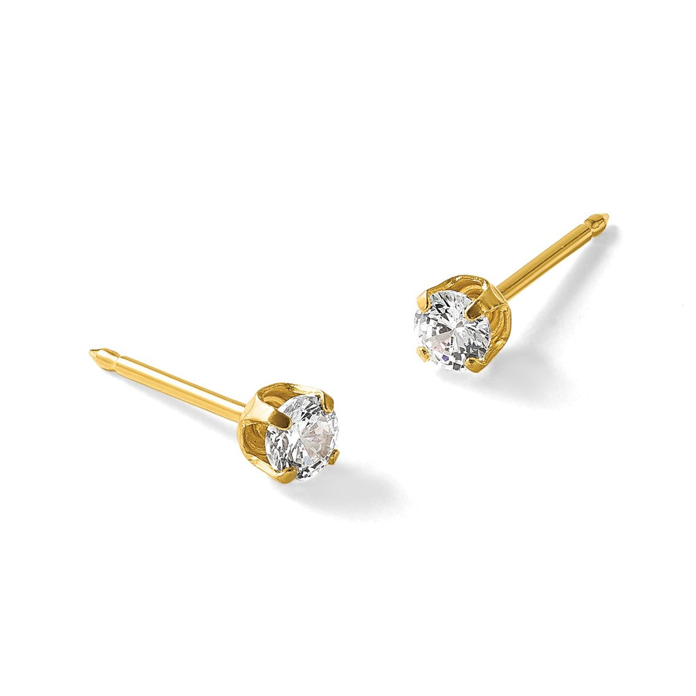 14K Gelbgold Poliert 3mm Zirkonia Short Ohrstecker