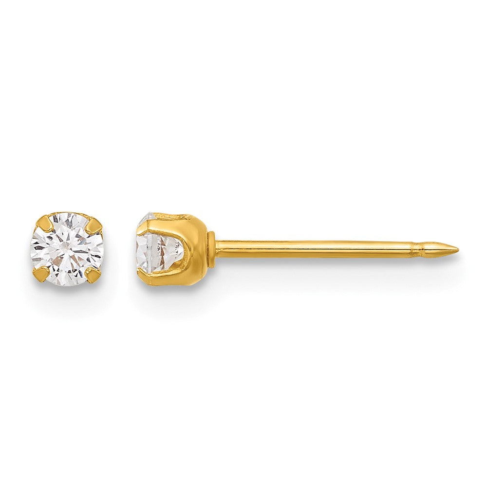 14K Gelbgold Poliert 3mm Zirkonia Short Ohrstecker